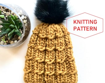 Digital Knit Pattern, super bulky, chunky, instant download, knit toque, knit hat, PDF download, knit hat pattern