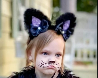 MULTIPLE COLORS AVAILABLE ~ Purrrfectly Precious Fur Lined Cat Ears Hair Clips/Headband  ~ Black Kitty Costume ~ Dress Up ~ Halloween ~