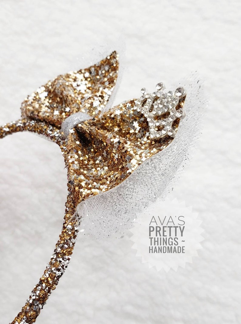 or Nylon ~ Gold /& Silver Sparkle Bow ~ Available on Glitter Headband Clips Nylon