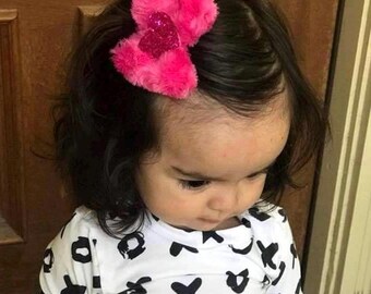 Fur Valentine's Heart Bow ~ Multiple Colors ~ Nylon Headbands ~ Alligator Clips ~