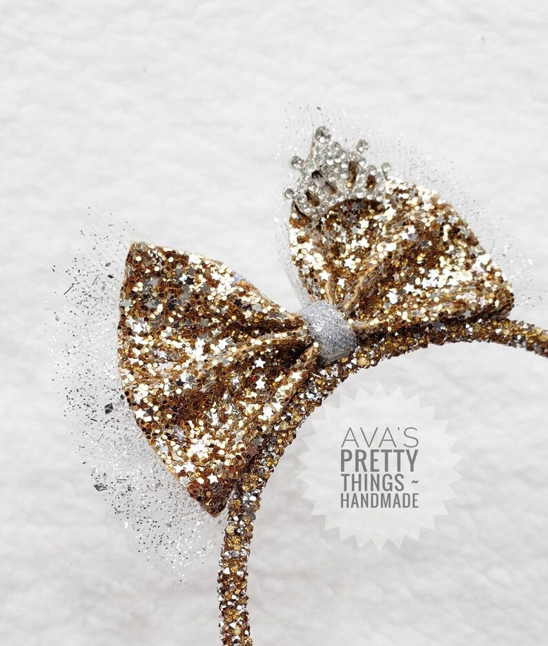 or Nylon ~ Gold /& Silver Sparkle Bow ~ Available on Glitter Headband Clips Nylon
