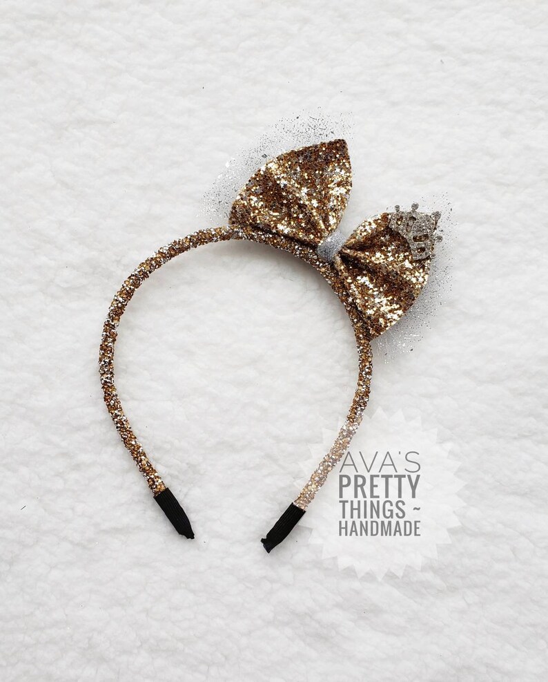 or Nylon ~ Gold /& Silver Sparkle Bow ~ Available on Glitter Headband Clips Nylon