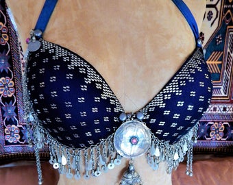 SALE. Ready-To-Wear, Assuit Bra, Antique, Blue Purple, Belly Dance, Art Deco, Tribal Fusion