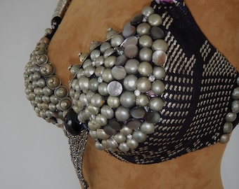 READY -TO-WEAR, Antique  Black Assiut Belly Dance Bra--Tribal Fusion, Tribaret, Burlesque