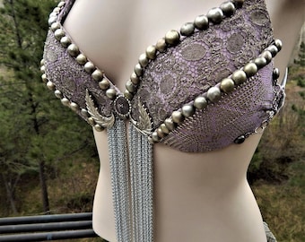 Ready-To-Wear, Assuit Bra, Dance Bra, Vintage, Lavender, Egyptian Revival, Belly Dance,  Tribal Fusion, Tribaret