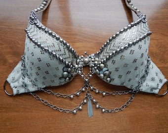 FOR CUSTOM ORDER, Assiut, Assuit Bra, Vintage Sage Green Dance Bra, Tribal Fusion, Belly Dance, Burlesque