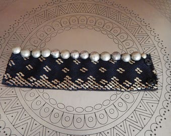 Assuit Cuff, Bracelet, NAVY,  Antique, Art Deco, Belly Dance, Tribal Fusion, BRASS Turkoman Buttons