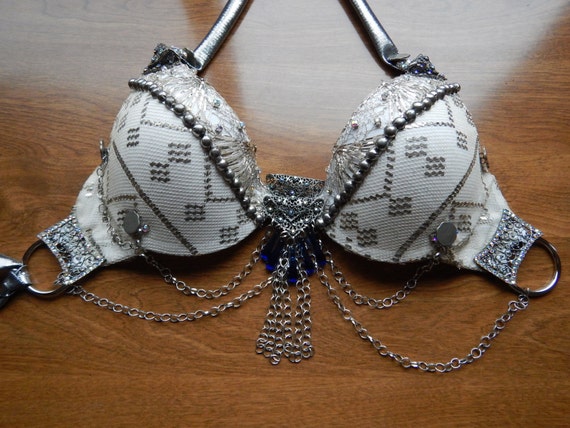 For CUSTOM ORDER, White Assuit, Vintage, Belly Dance, Bra OR Belt