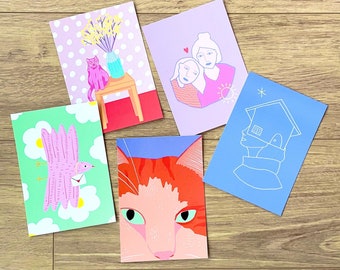 Lot de 5 cartes postales illustrées