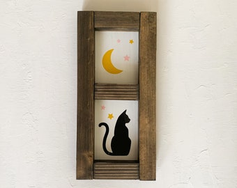 Black Cat Halloween Night Wood Sign