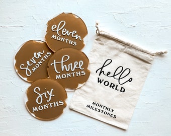 Hello World Baby Monthly Milestone Acrylic Circle Markers