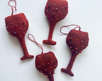 Red Wine Glass Felt Ornaments