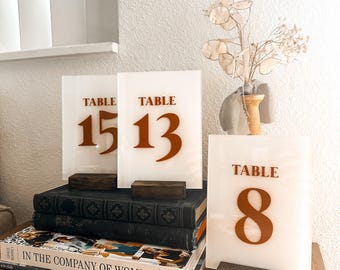 White and Terracotta Painted Acrylic Table Number (1-16)
