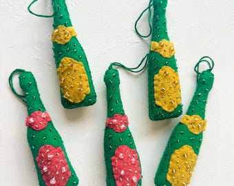 Champagne Bottle Felt Ornaments