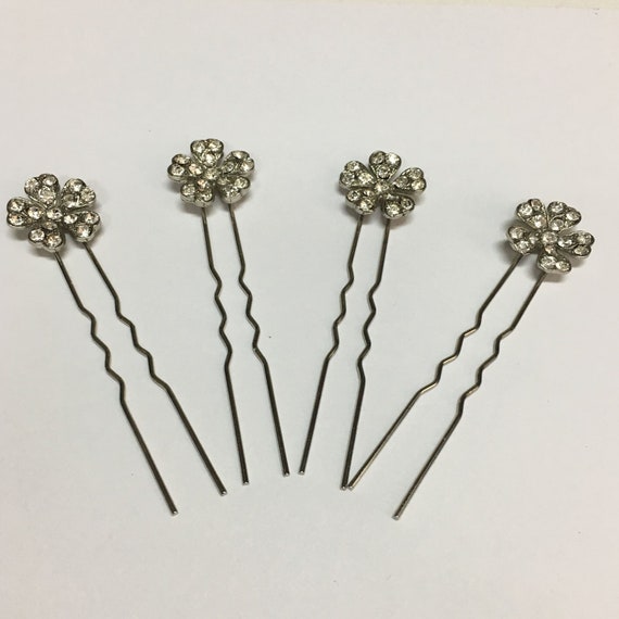 Set of four vintage bridal metal and rhinestone ha