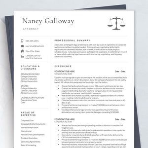 Legal Resume Template for Word & Pages | Lawyer Resume | Attorney Resume Template | INSTANT DOWNLOAD Resume Template | Professional Resume