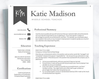Teacher Resume Etsy