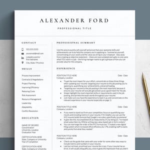 Executive Resume Template, Business Manager Resume Template, Professional CV Template, Corporate Resume Format for Google Docs, Word & Pages