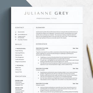 Modern Resume Template for Google Docs, Word and Mac Pages, 1-5 Page Resume & Cover Letter Templates, CV Template, Minimalist Resume