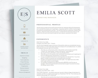 Creative, Stylish Resume Template for Word & Pages, Nurse Resume Template, Curriculum Vitae, 1, 2 and 3 Page Resume + Cover Letter Template