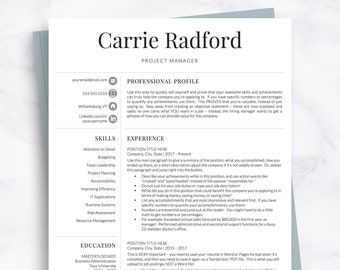 Professional Resume Template for Word & Pages | Professional CV Template | One, Two and Three Page Resume Template | Instant Download Resume