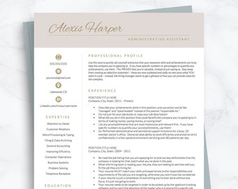 Administrative Resume Template for Word & Pages, Pink Resume Template, Chic Resume Template Executive Assistant Resume, Instant Download