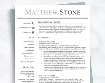 Executive Resume Template for Word & Pages | One, Two and Three Page Resume Template | Professional CV Template | Simple Resume Template
