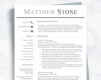 Executive Resume Template for Word & Pages | One, Two and Three Page Resume Template | Professional CV Template | Simple Resume Template