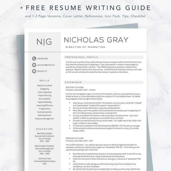 Director Resume Template for Word and Pages + Free Cover Letter Resume Tips | One, Two, Three Page Resume Templates, Beige Tan Resume CV