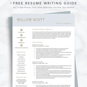 Modern Resume Template for Word & Pages: Includes 1, 2 and 3 page versions, Cover Letter, References, Resume Writing Guide, Instant Download