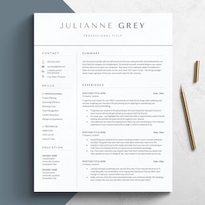 Moderne Lebenslaufvorlage für Google Docs, Word und Mac Pages, Vorlagen für 1-5-seitigen Lebenslauf und Anschreiben, CV-Vorlage, minimalistischer Lebenslauf