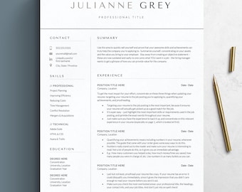 Modern Resume Template for Google Docs, Word and Mac Pages, 1-5 Page Resume & Cover Letter Templates, CV Template, Minimalist Resume
