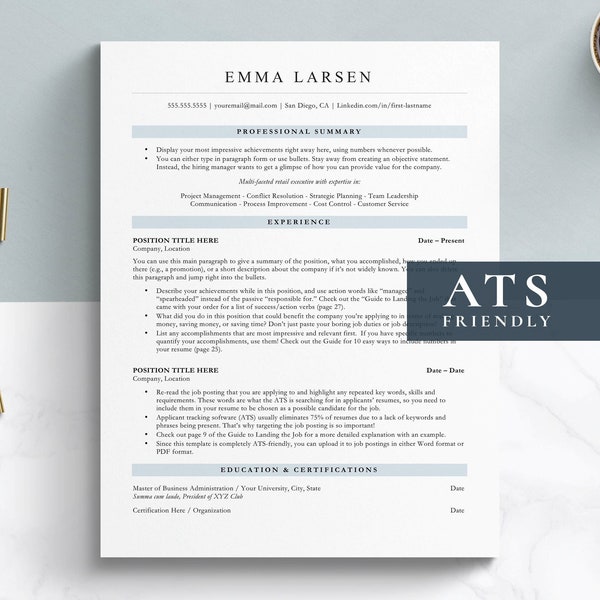 ATS-vriendelijke CV-sjabloon voor Google Docs, Word en Pages CV, ATS-compatibele CV-sjabloon, professionele Executive CV-sjabloon