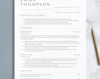Modern ATS Resume Template for Google Docs, Word and Apple Pages | Single Column, ATS Friendly, Minimalist, Clean, Simple Resume Template