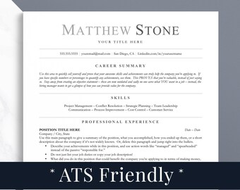 ATS Friendly Resume Template, Minimalist Resume Template for Word, Pages, Google Docs Resume Template, Executive Resume Instant Download