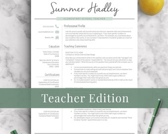 Teacher Resume Template for Word and Pages | 1-3 Page Educator Resume | Creative Teacher CV, Elementary Resume, Teaching Resume