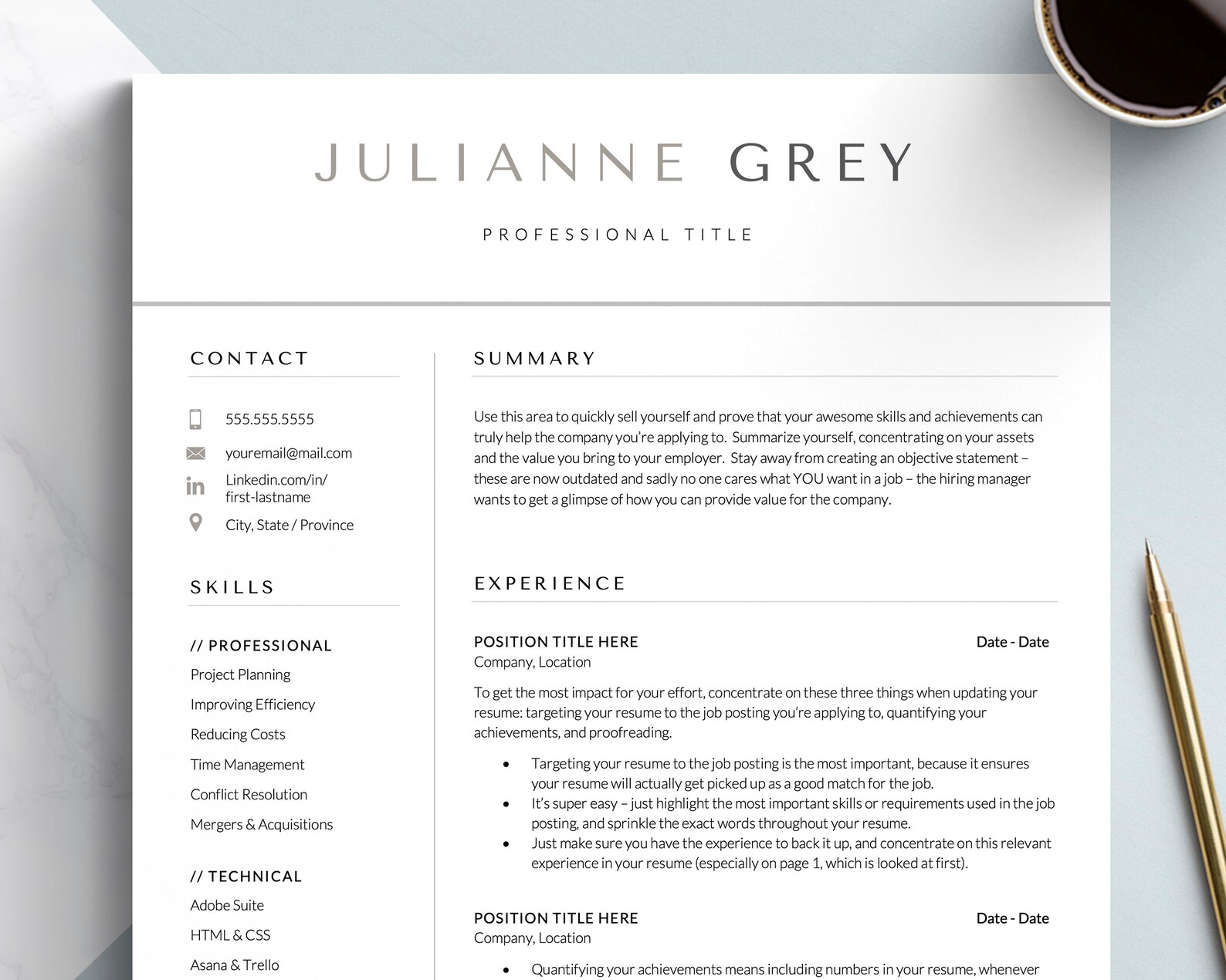 Modern Resume Template for Google Docs Word and Apple Pages - Etsy