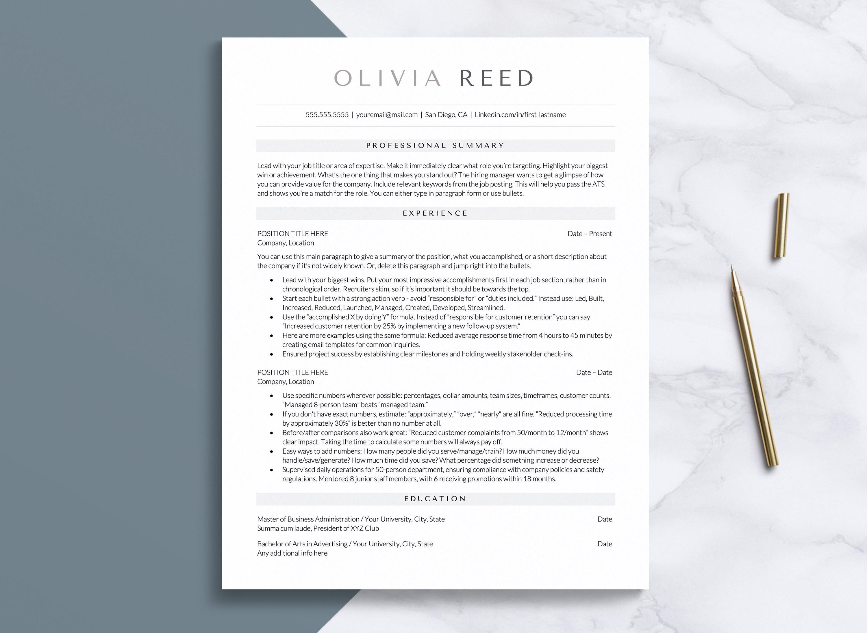 ATS Resume Template With Cover Letter | Modern CV Template for Google ...