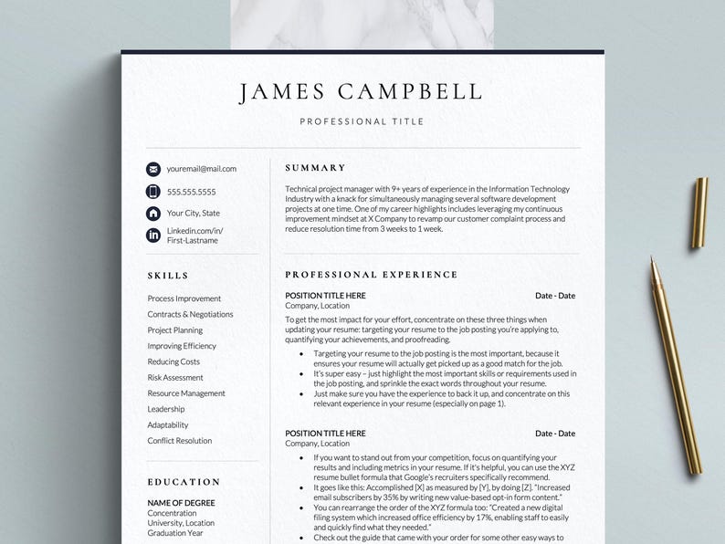 Executive resume template for google docs word pages, professional resume