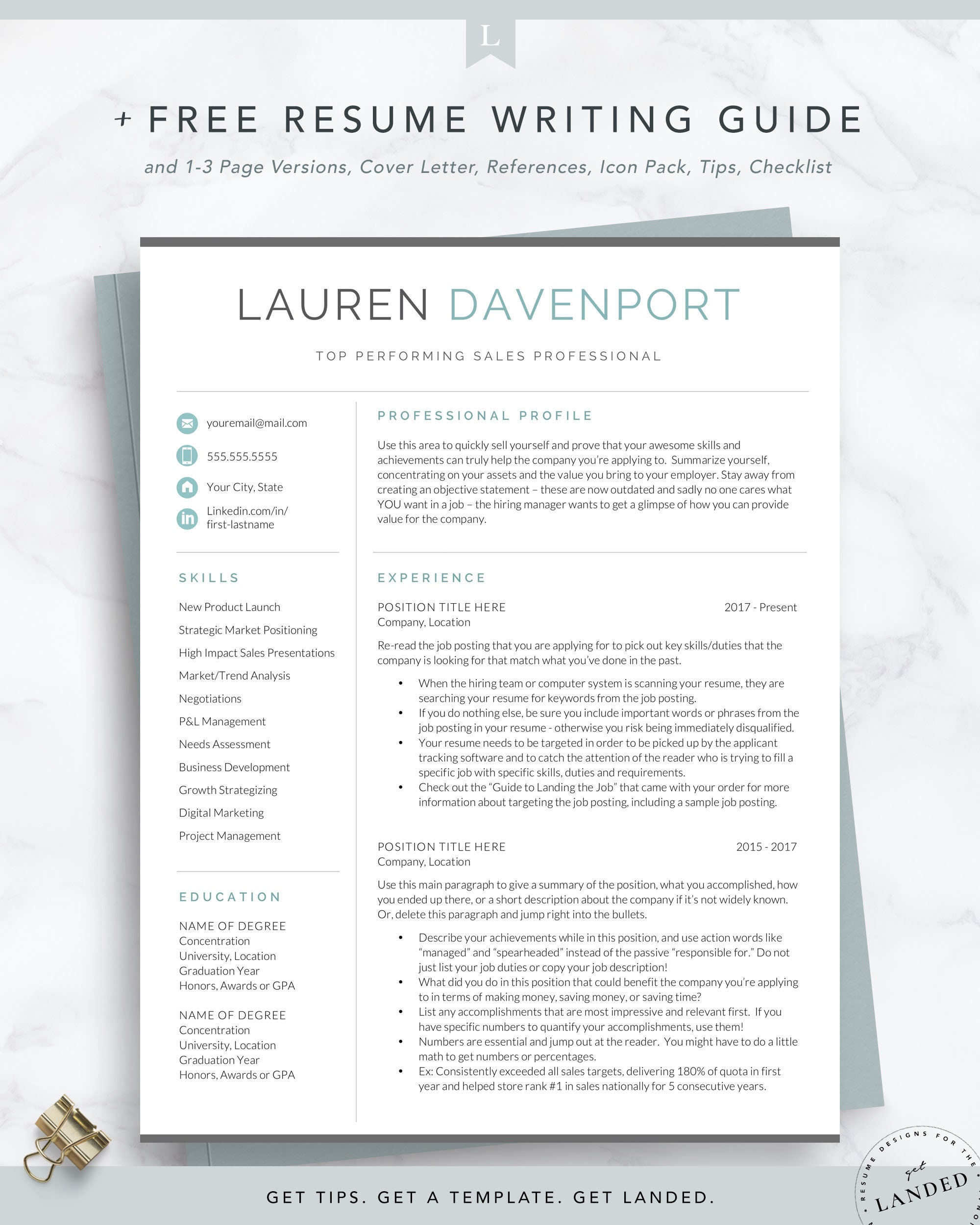 Sales & Marketing Resume Template for Word and Pages - Etsy
