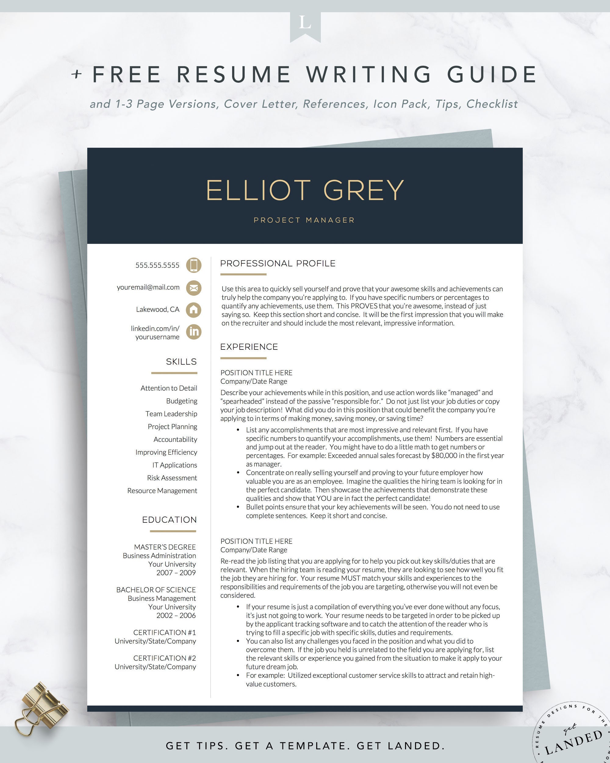 Professional Resume Template Word And Pages Resume Cover Etsy