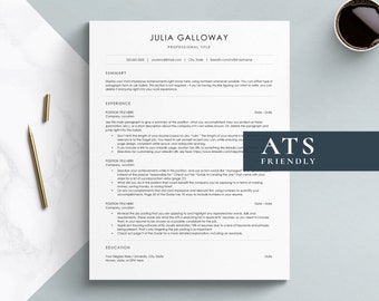 Simple Resume Format for Word, Pages, Google Docs, Traditional Resume Template, Single Column Resume, 1 column resume, one column resume