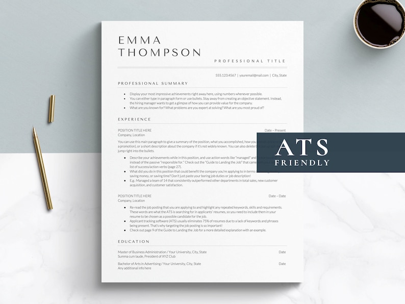 ATS friendly resume template for google docs word apple pages ats optimized resume ats compatible resume design layout format