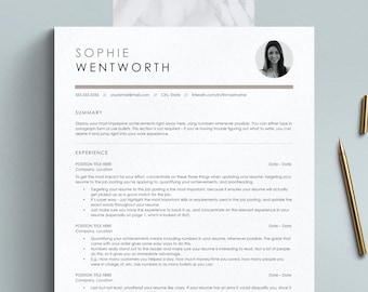 Simple Resume with Picture, ATS Resume Template for Google Docs, Word & Pages, Resume Template with Photo, Simple CV Cover Letter Template
