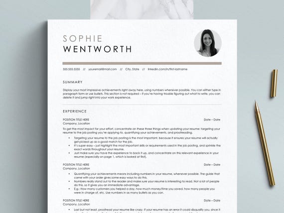 Simple Resume with Picture, ATS Resume Template for Google Docs, Word & Pages, Resume Template with Photo, Simple CV Cover Letter Template