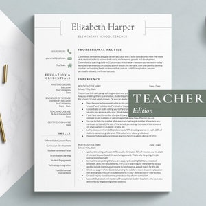 Teacher Resume Template for Google Docs, Word & Pages | Substitute, Teaching Assistant, Elementary, High School, Student Teacher Resume