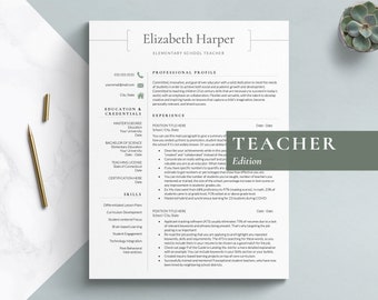 Teacher Resume Template for Google Docs, Word & Pages | Substitute, Teaching Assistant, Elementary, High School, Student Teacher Resume