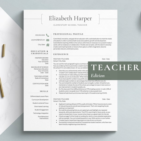 Lehrer Lebenslauf Vorlage für Google Docs, Word & Pages | Stellvertretende Lehrerin, Lehrerin, Grundschullehrerin