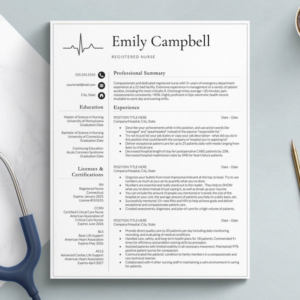 Nursing Resume Template for Google Docs, Word & Pages, Registered Nurse Resume, Remote Nurse, New Grad Nurse Practitioner Resume Template