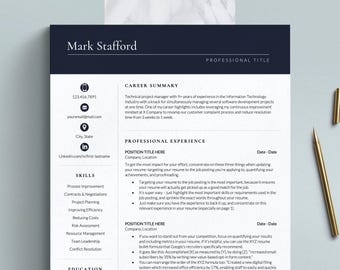 Plantilla de CV ejecutivo para Google Docs, Word y Pages / Plantilla de CV de 1, 2 y 3 páginas con carta de presentación, plantilla de CV profesional para Google Docs